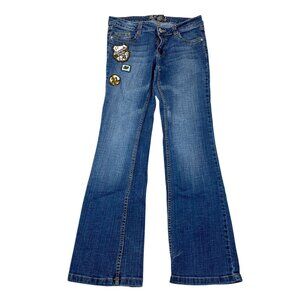 Southpole Junior's Jeans Size 5 Embroidered Patch Retro Y2K Flare Leg Blue Denim